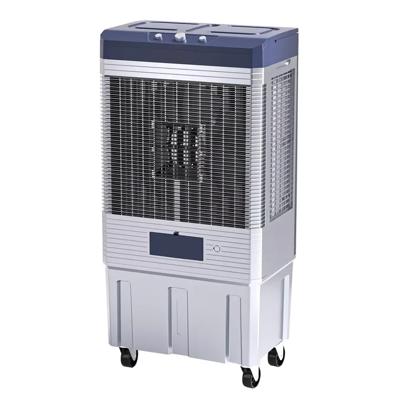AC Glass Cover Portable Air Cooler Conditioner Standing Fan with 50L Water Tank 3 Speed Setting Separated 4 Zones Blades