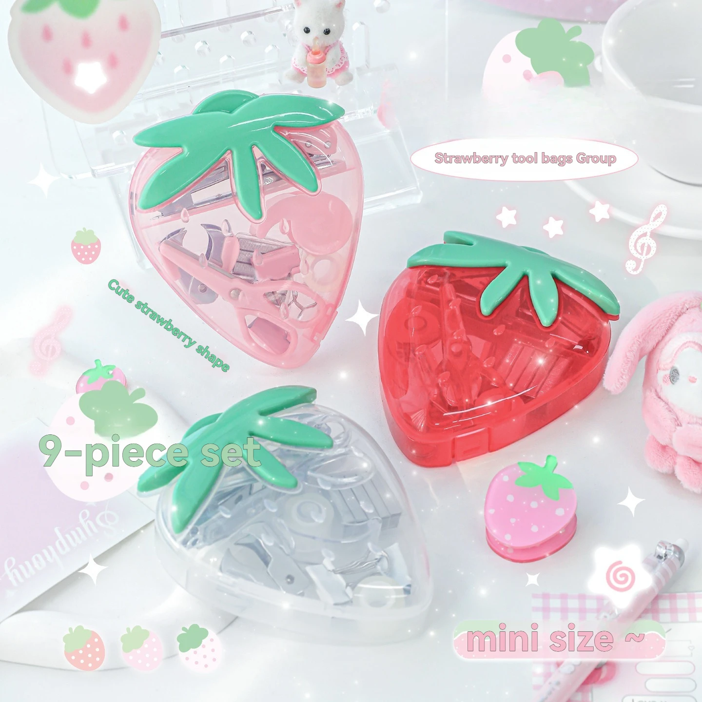 1PC Tool Set High Beauty Strawberry Efficiency Set Stapler Storage Stationery Student Specific Tool Set