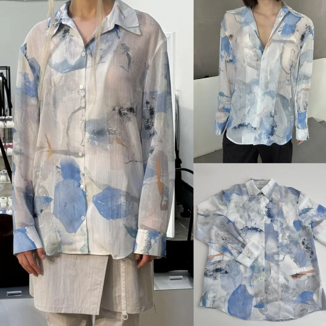 

Защита от солнца Loose Long Sve irt Water Wa Sensation Распылительная краска Шелковый тонкий материал Классический корейский Sle Женский irt