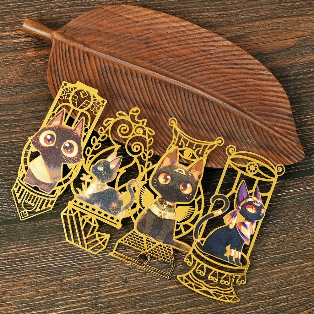 Cartoon Egyptian Black Cat Bookmarks Cute Animal Vintage Metal Hollow Bookmark Gift Reading Book Students Stationary Supplies