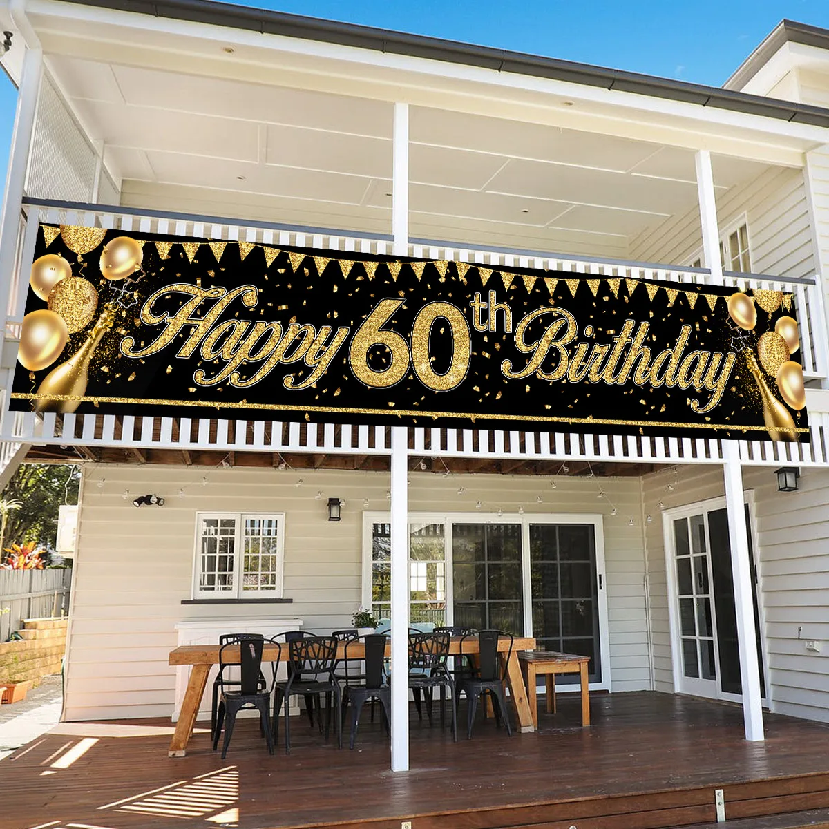 Pancarta de Feliz cumpleaños de oro negro, decoración de fondo de cumpleaños del 18, 21, 60, 70, banderines de fiesta de cumpleaños banderas colgantes