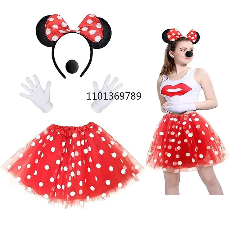 Polka Dots Tutu with Mouse Ears Headband Girls Halloween Costume Birthday Dress Up Accessories nose headpiece skirt vestidos