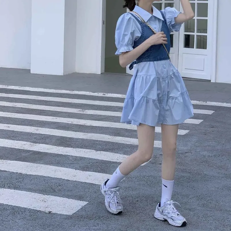 Canotta in Denim coreano stile Preppy donna colture Retro Streetwear Solid College Slim Femme All-match semplice Casual primavera estate