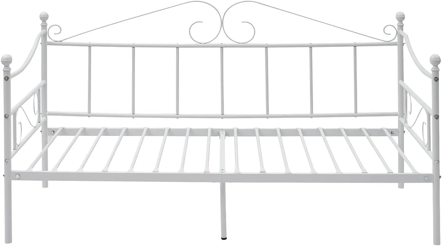 

Twin Size Daybed Frame, White Metal Daybed Frame With Headboard, Mattress Platform Base Box Spring Replacement Sofa Bed For