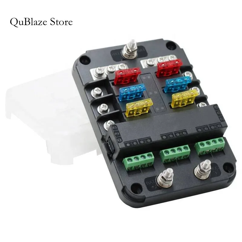 

Car Boat Fuse Box Holder 6 Ways ACC Control Blade Warning Indicator 12V Power Distribution Panel Board Cover