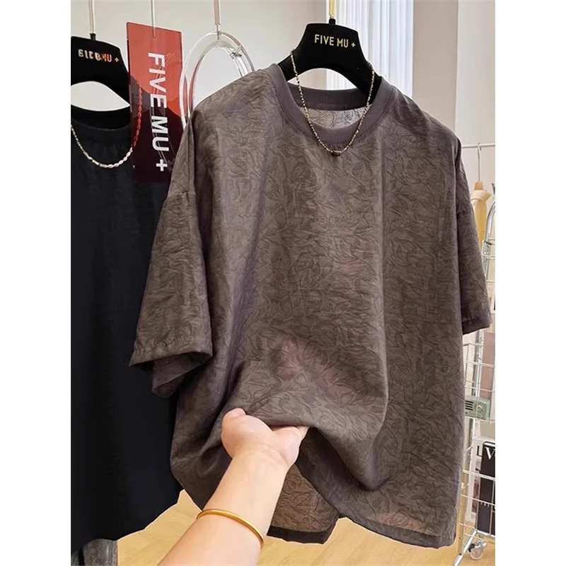 Extra Large 300 Pounds Embroidered Short Sleeve T-Shirt Men's Summer Thin Loose Casual Half Sleeve Couple's Body Shirt Top