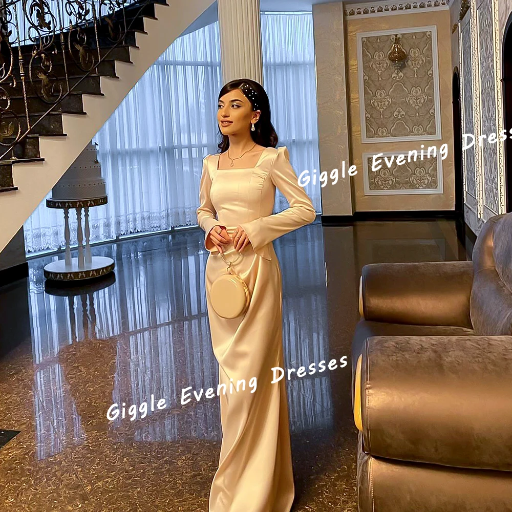 Giggle Satin Square Collar Close-Fitting Elegance Prom Gown Saudi Arab Simple Floor-Length Evening Party Dresses for Women 2024