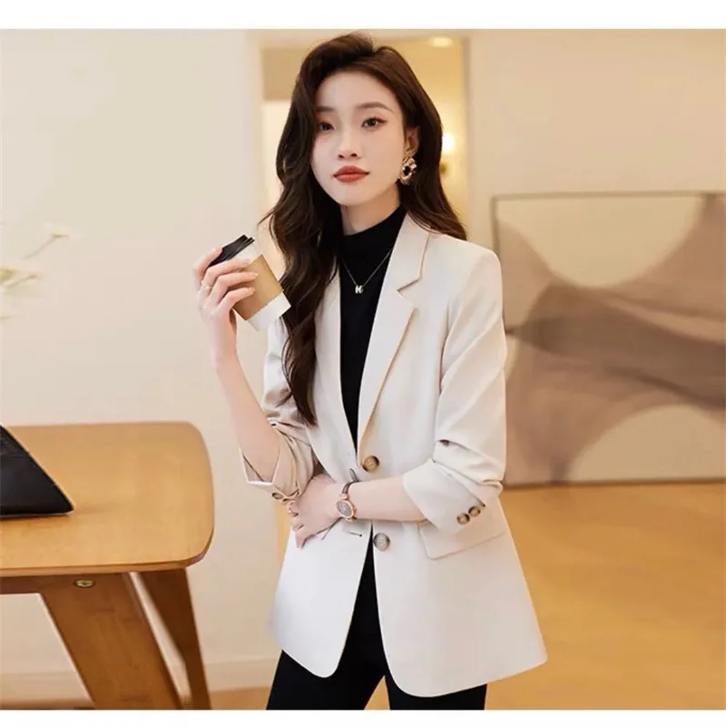 Blazer de oficina con muescas para mujer, traje de manga larga con botonadura única, Tops elegantes, novedad de otoño, 2024