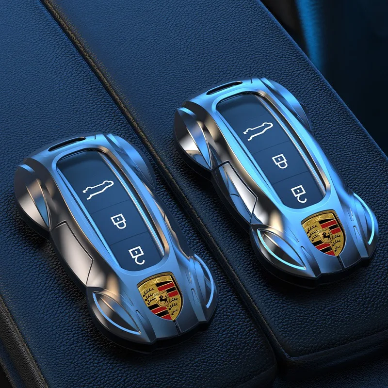 Liga de zinco caso chave do carro capa escudo fob para porsche panamera macan 718 taycan 911 cayman boxster 9ya 971 acessórios estilo do carro