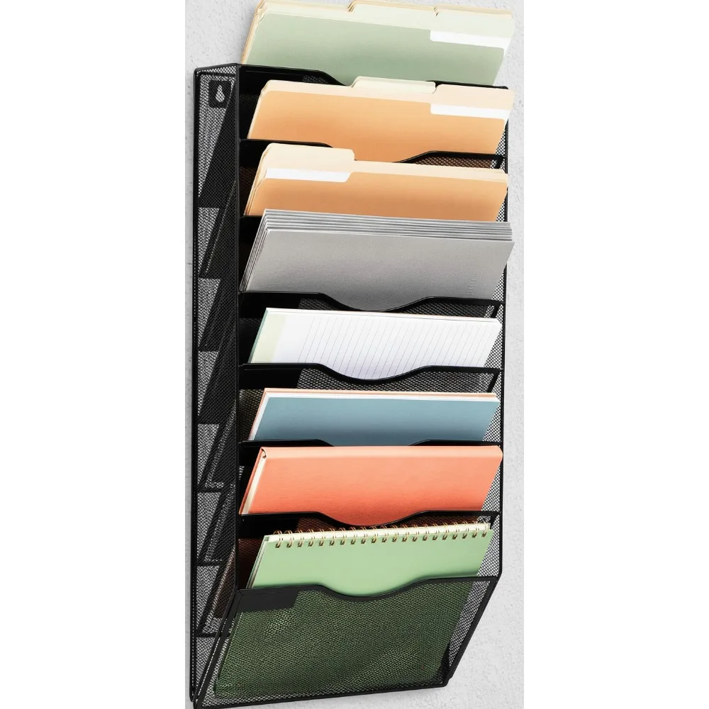 

8 Pocket Wall File Organizer, Metal Mesh Hanging Document Rack, Office Wall Mount Storage for Home & School