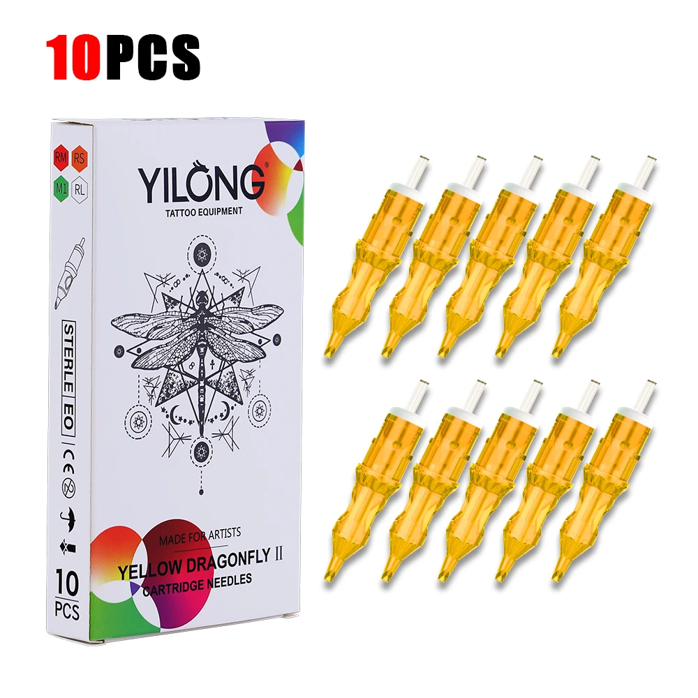 10 pcs Yellow Dragonfly Tattoo Cartridge Needle 1 3 5 7 9 11 13 14 15 RL RM RS M1 Professional Cartridge Makeup Needles