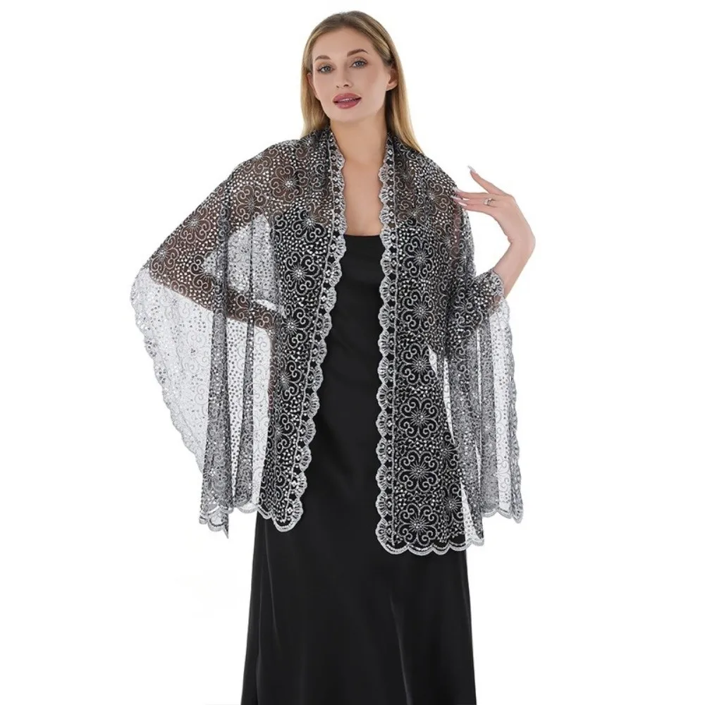 

Elegant Evening Dresses Shawls Sequins Embroidered Embellished Trim Bridal Shrugs Delicate Fabric Sheer Hollow Party Shawl