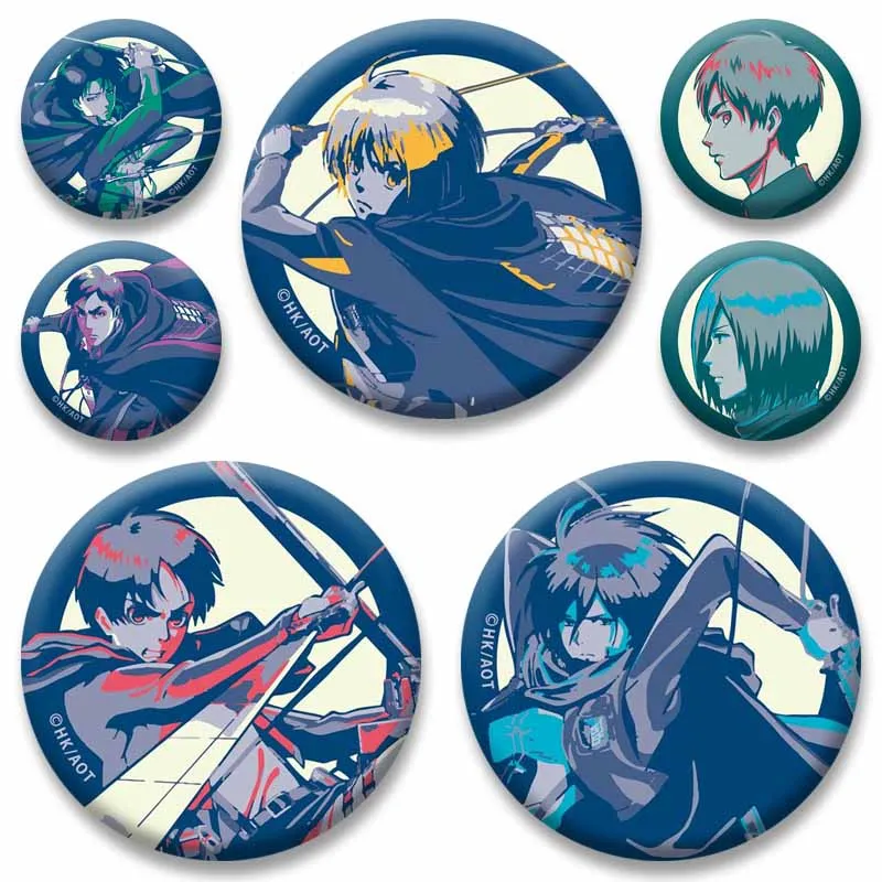 Anime Figure Armin Arlert Mikasa Eren Levi Hange Erwin Enamel Pins Cartoon Round Brooch Snap-in Lapel Badge Bag Jacket Jewelry
