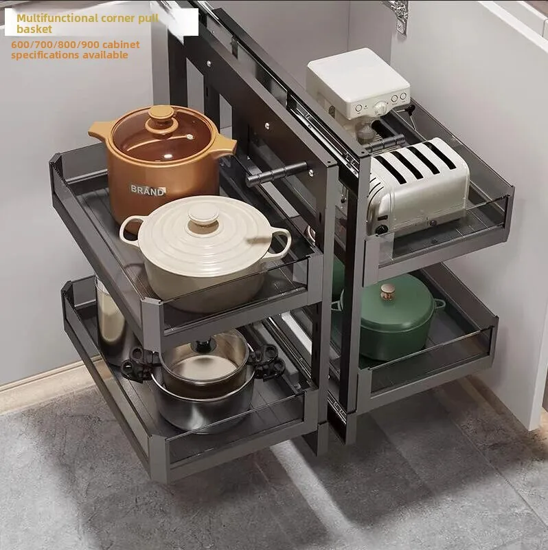 Corner basket Kitchen cabinet Double drawer type rotating storage Dishes and pans Corner basket