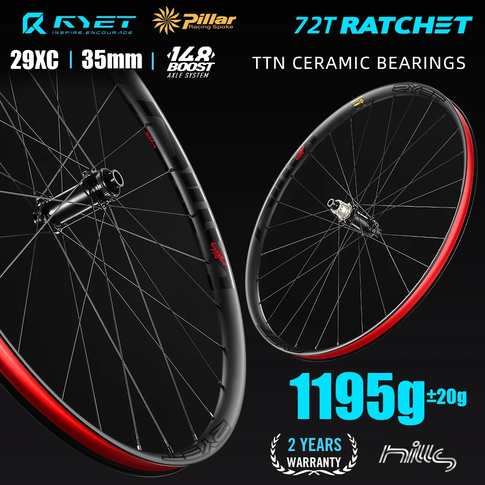 

RYET SuperLight 29 Carbon MTB Wheels 1195g Ceramic Tubless Clincher Disc 72T Ratchet Hub Bicycle Wheelset Cycling Accessories