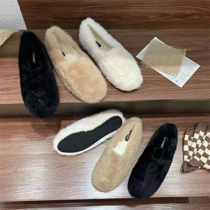 Shoes Woman Flats Clogs Platform Casual Female Sneakers All-Match Increas Height Round Toe Loafers Fur Shallow Mouth Dress Creep