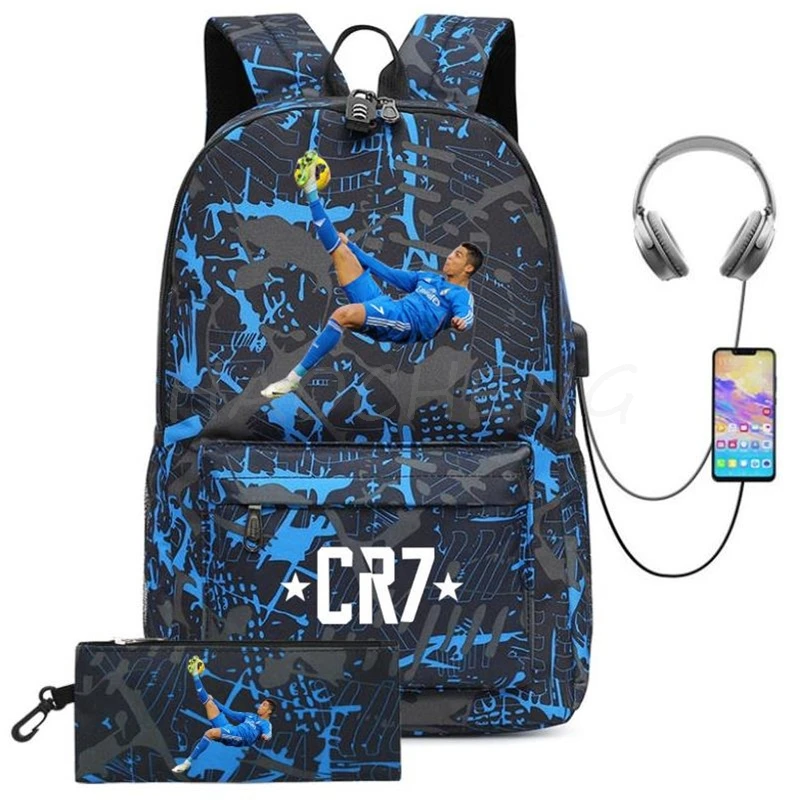 Hot Football CR7 Backpack Colorful Waterproof USB Charge School Bags for Teenagers Girls Boys Female Rucksack Mochila