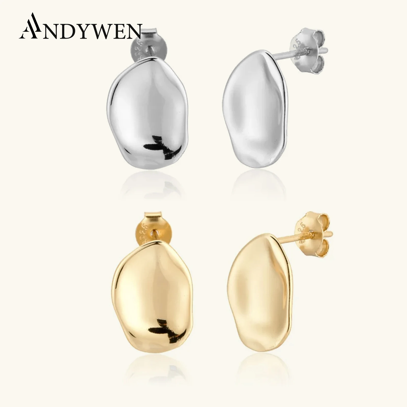 

ANDYWEN 925 Sterling Silver Irregular Stud Earring Piercing Rock Punk Loop Luxury Ohrringe Pendiente Luxury Jewels Fashion