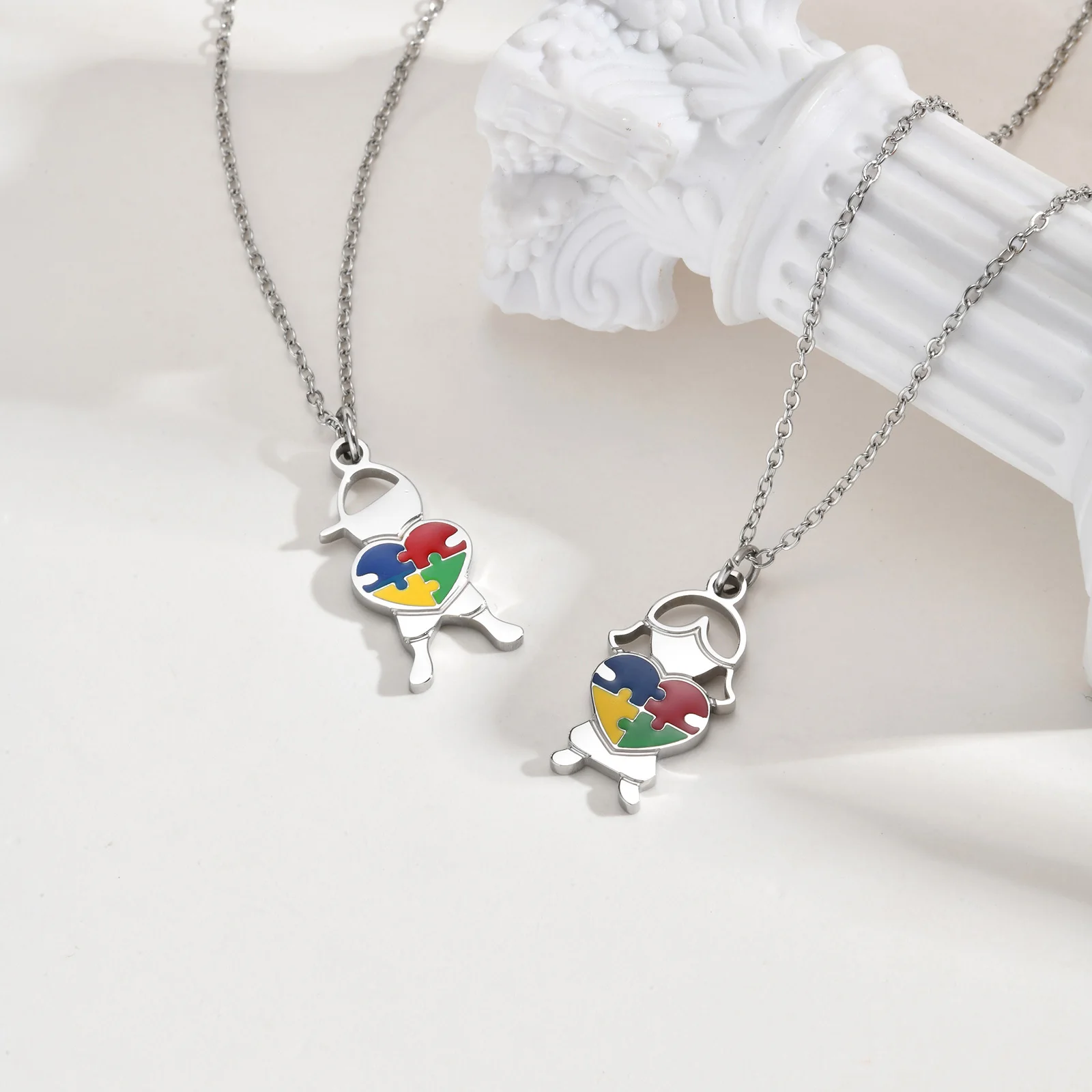 Autism Awareness Necklace, Stainless Steel Heart Puzzle Autism Boy Girls Shape Pendant, Awareness Jewelry Gifts