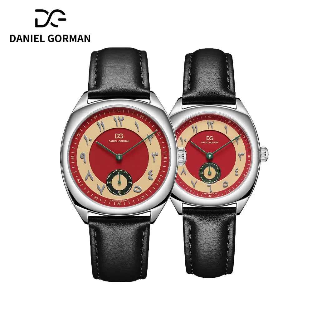 DANIEL GORMAN Couple Exquisite Watch Quartz Top Brand Luxury Fashion Leather Silver White Male and Female Couple Watch Gift