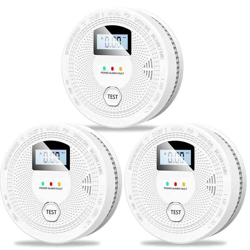 2-in-1 Smoke Detector Carbon Monoxide Detector Combo LCD Screen Digital Display Fire Gas Safety Detector Easy To Install