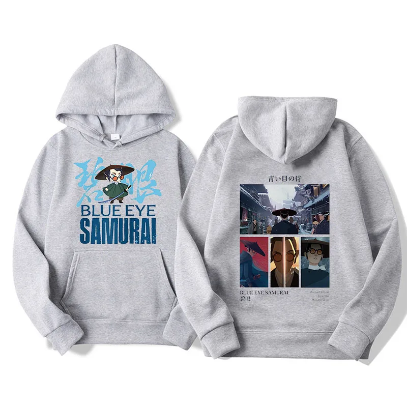 Niedliche Cartoon Blue Eye Samurai Hoodies Manga Kleidung Frauen/Männer mit Tasche übergroße Sweatshirts Winter Fleece O-Neck Sudaderas