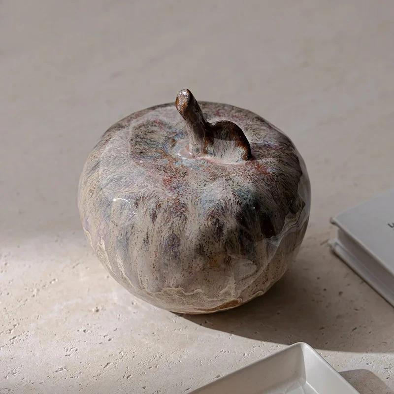 Retro Painted Ceramic Apple Sculpture Desk Decoration Ornaments Modern Crafts Simulation Apple Statue Room Aesthetic Decor