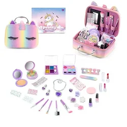 Cosmetics Toy Set Children Make Up Set Safe Washable Princess Beauty Pretend Play Toys Set Bag Nail Polish Real Makeup Kit