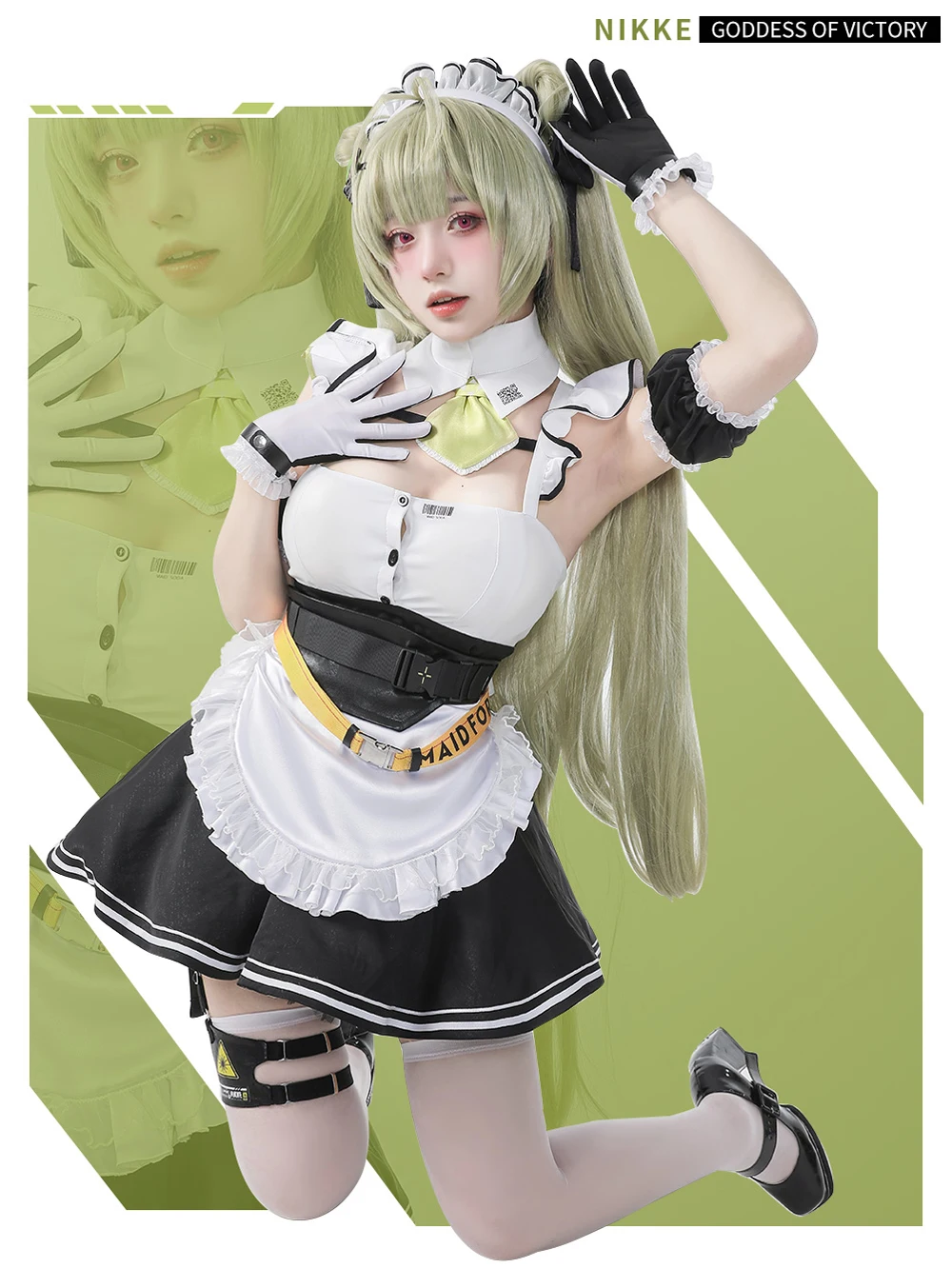 Game Nikke Goddess of Victory Soda Cosplay Costume Wig Long Green Hair Sexy Maid Dress Women Halloween Party Carnival Outfit Wig