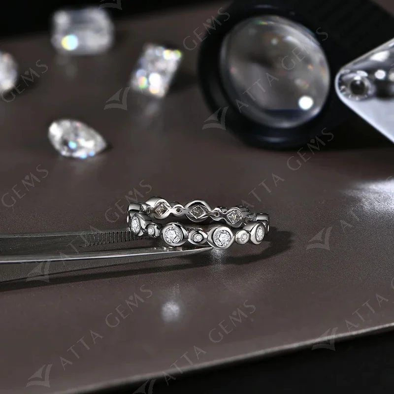 ATTAGEMS Твердые S925 Серебряные вечность фото для женщин D VVS1 бриллиант обручальное кольцо великолепные изысканные ювелирные изделия