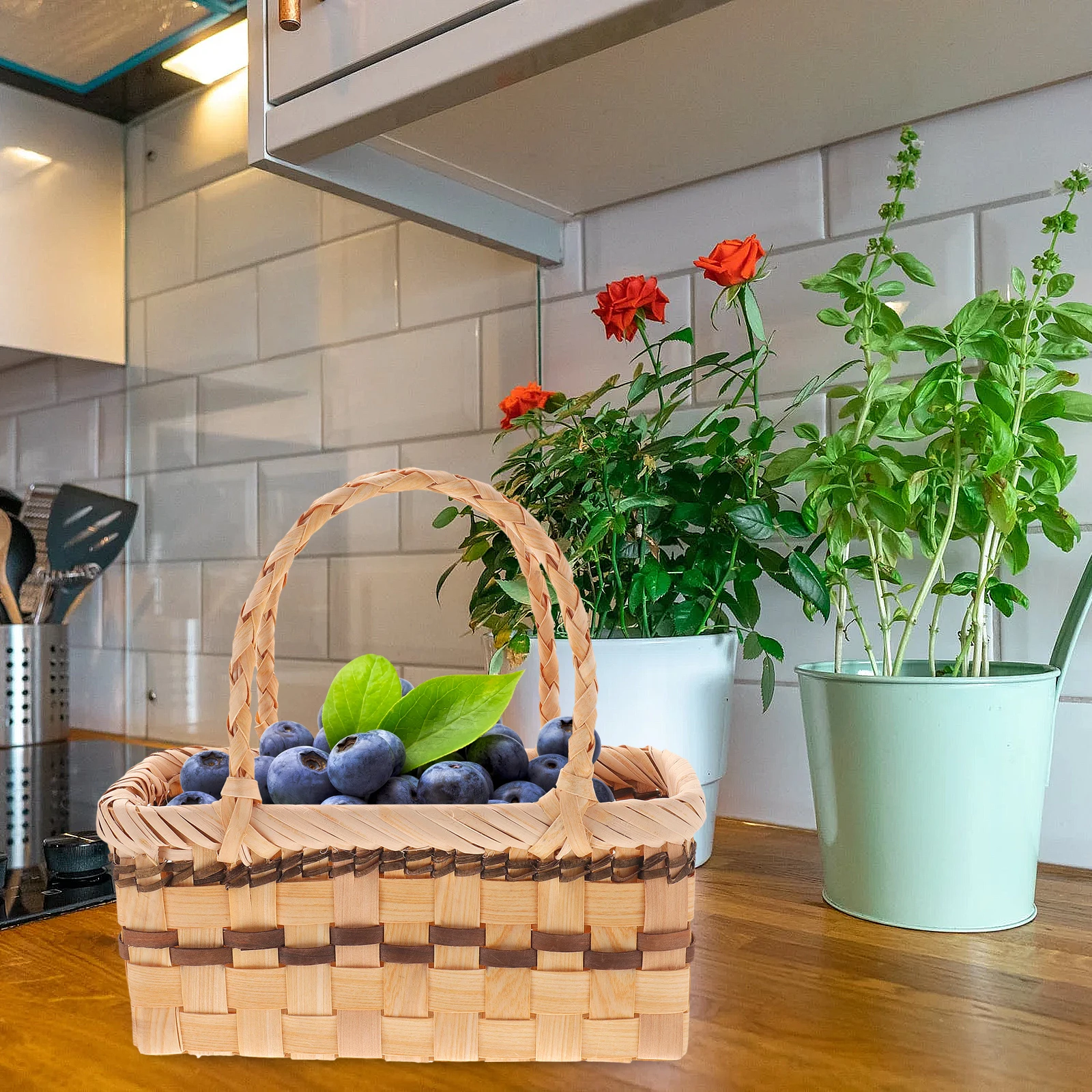 

Portable Rattan Woven Picnic With Handle Sturdy Storage Basket For Fruits Bread Snacks Sundries Outdoor Party Gift Handmade