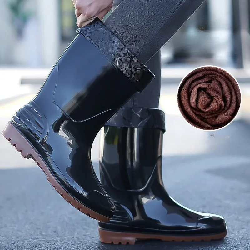 방수 하이튜브 블랙 바닥 레인부츠 남성용 전통 주방 고무 부츠 롱튜브 워터 슈즈 아웃도어 작업화