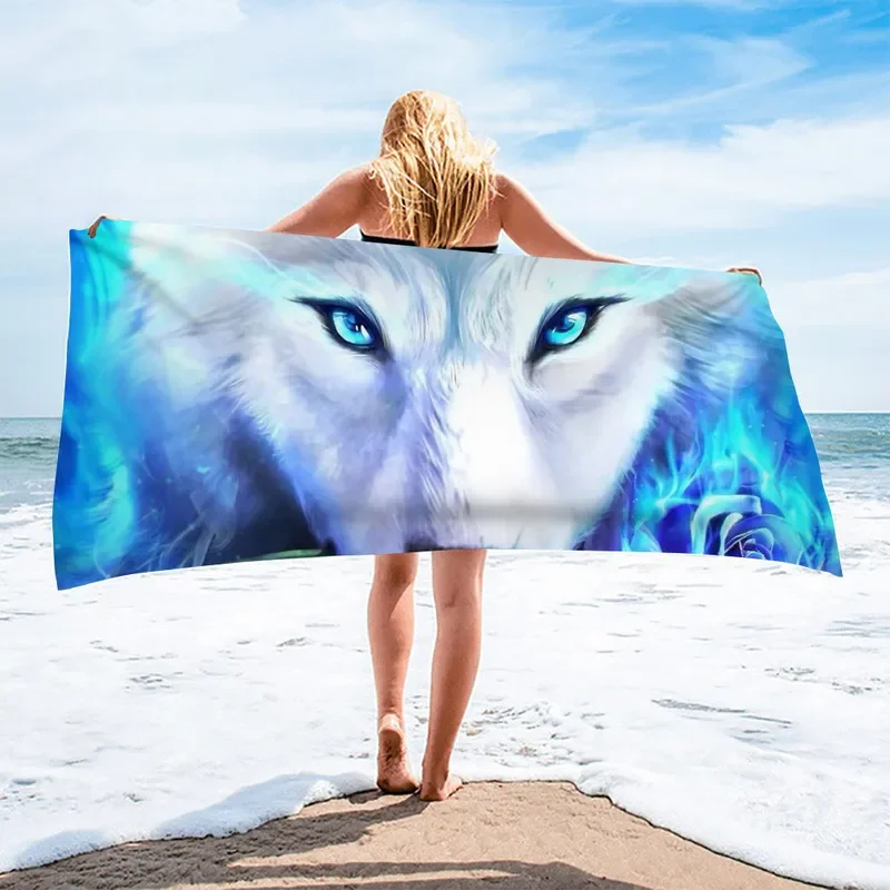 Wildtier Wolf Mond drucken Strand tücher für erwachsene Kinder schnell trocknende Badet uch große Sport Tiere Handtücher Surf Camping Decke