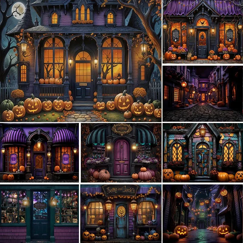 LS Haunted Halloween Street Backdrops Child Photography Props Kids Adult Festival Decors Magic Shop Front Background