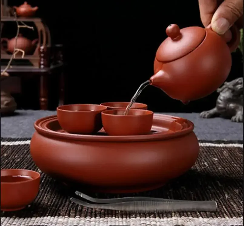 

Дорожный чайный набор, Красный Портативный фотографический чайник, керамический круглый чайный поднос, чайная утварь кунг-фу, набор из 7 предметов