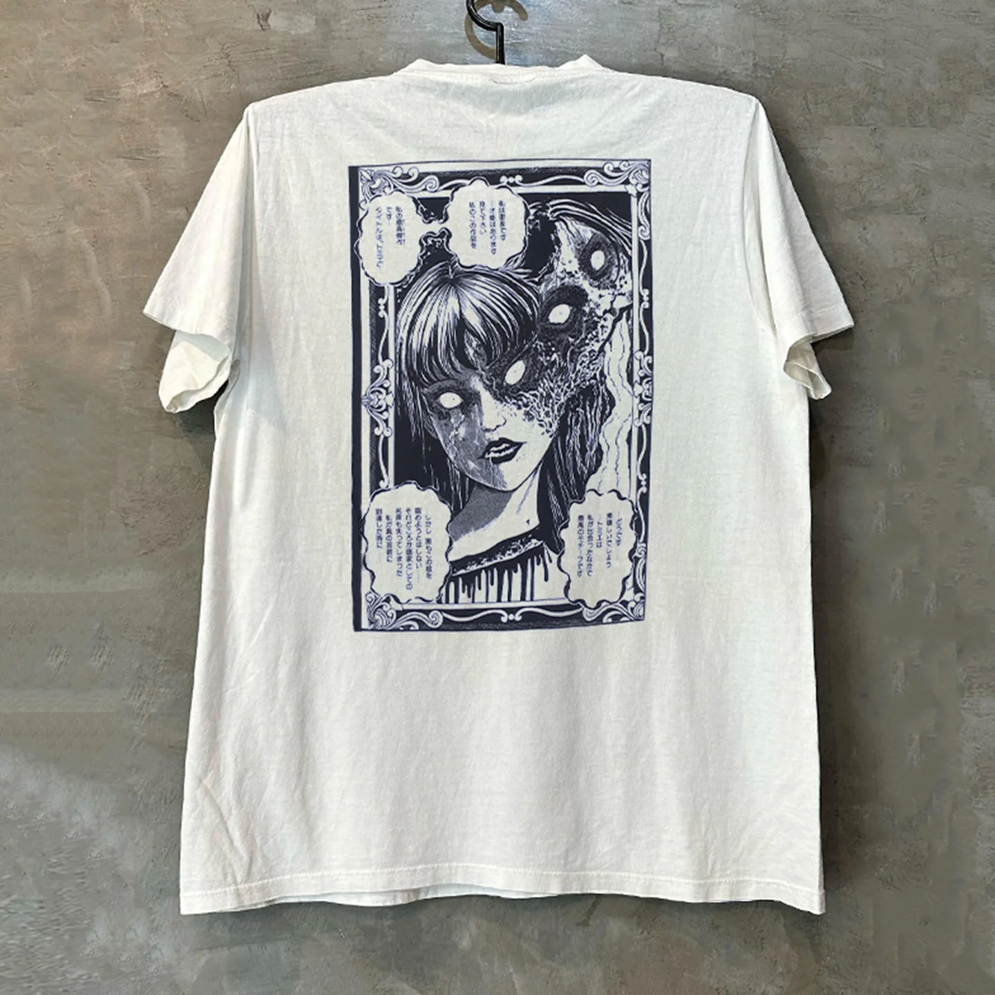 Eitou Jun'ichi Fushigi Series Horror Manga Short Sleeve T-Shirt Ulzzang American Heavyweight round Neck Cotton Tee for Teens