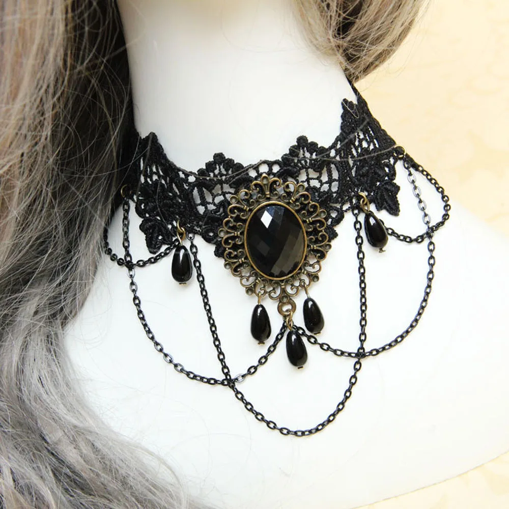New Sexy Gothic Chokers Crystal Black Lace Neck Choker Necklace Vintage Victorian Women Chocker Steampunk Jewelry New Sexy Gothi image 5