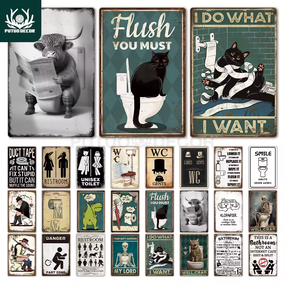 Putuo Decor Toilet Retro Metal Sign - Vintage Bathroom Plaque Wall Art Decoration for Restroom
