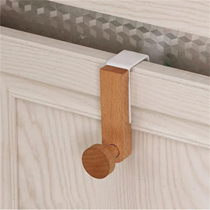 Kitchen Cabinet Hook Towels Clothes Coat Bathroom Accesories Storage Hanger Door Back Hanging Holder Iron Wooden Rack Organizer