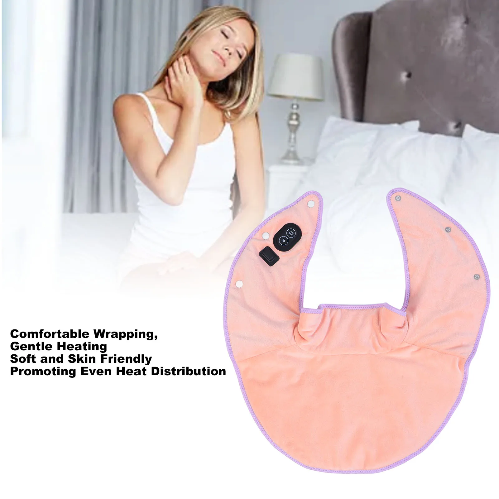 لف رقبة كهربائي ساخن ، نظام تسخين 3 مناطق ، ضبط 3 مستويات ، وسادة تدفئة كتف ، جلد ناعم لاسترخاء العضلات