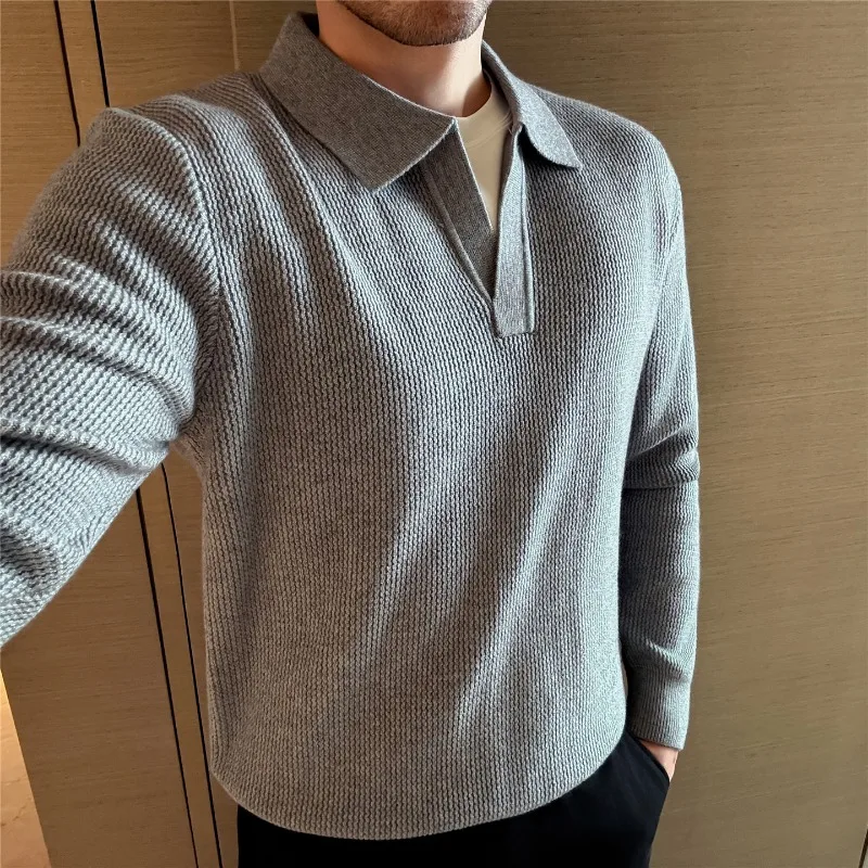

Men Knitted Pullover Wool Sweater 2025 Autumn Winter New Solid Color Casual V-neck Sweater Streetwear High-quality Men Clothing