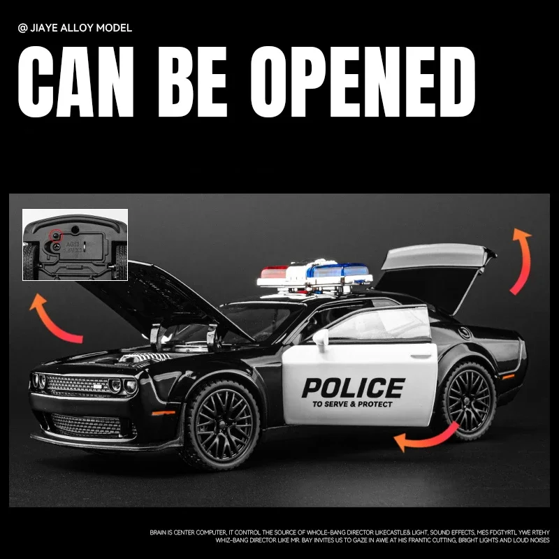 Simulation 1/32 Maßstab Dodge Challenge Hellcat Polizeiauto Modell Kinder Junge Druckguss Fahrzeuge Geschenk Sammlung Miniatur Voiture