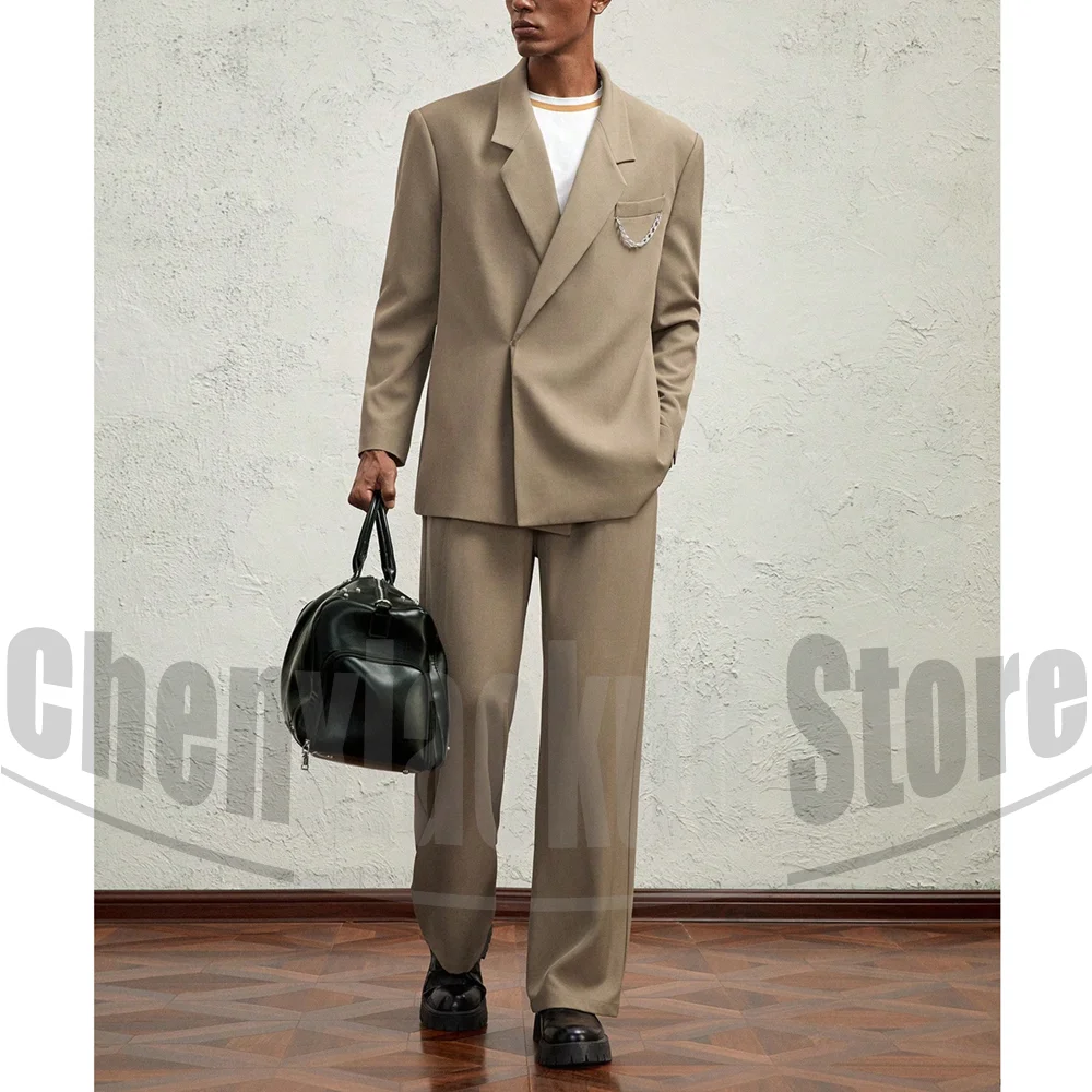 Men Suits Fashion Notch Lapel One Button Oversized Wear Smart Casual Wedding Party Prom Work Office Daily Loose Suit 2 Piece