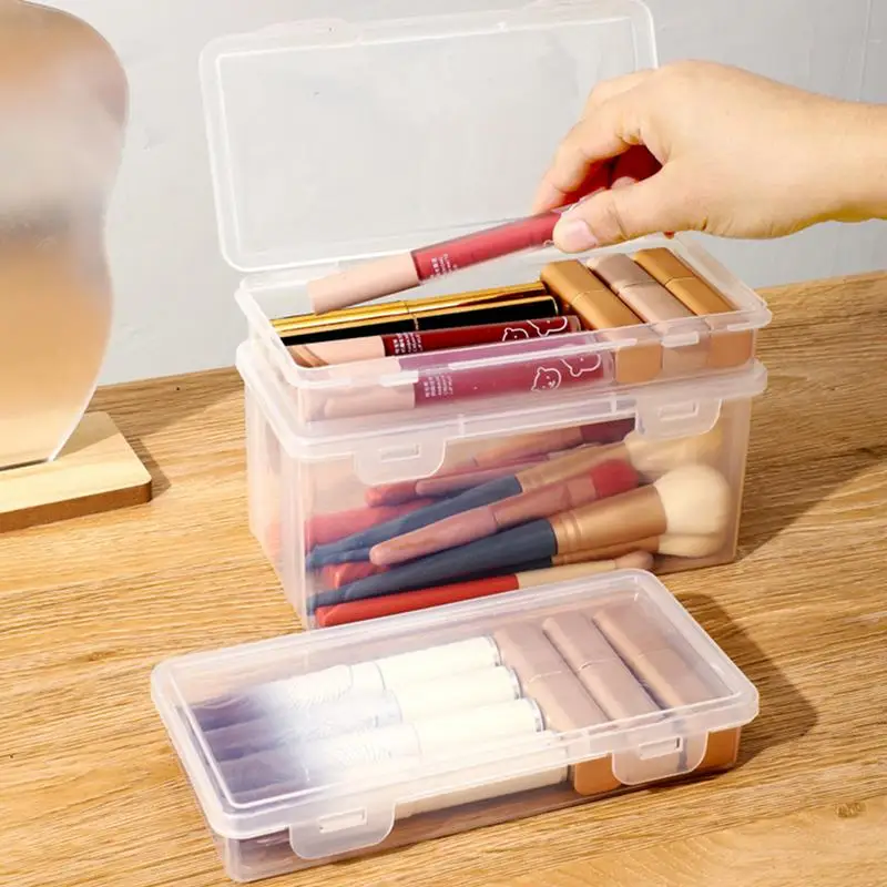 Clear Pencil Box Kids Pencil Organizer Box for Pens Storage Hard Pencil Case Crayon Box with Lids Multifunctional Pen Case Clear