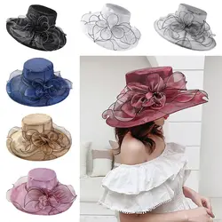 Women's Floral Organza Wide Brim Sun Hat Lightweight Breathable Sunshade Hat