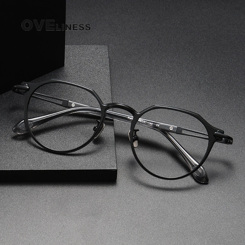 Pure Titanium Eye Glasses Frames for Men Women Retro Round Prescription Eyeglasses New Vintage Myopia Optical Eyewear Spectacles