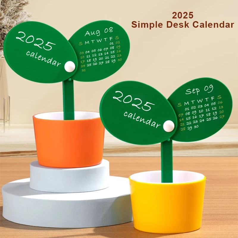 2025 Desk Calendar Desktop Ornaments Multifunctional Pen Holder Modern Home Decoration Office Desktop Creative Potted Shape