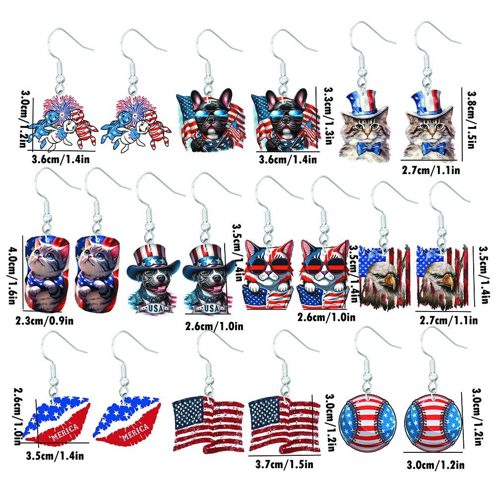 American Independence Day earrings, female flag animals, mouth cats and dogs