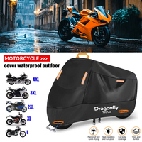 Motorcycle Cover 210D Polyester Waterproof UV Protection Outdoor Dustproof Tarpaulin for Bikes and Scooters with Reflectors