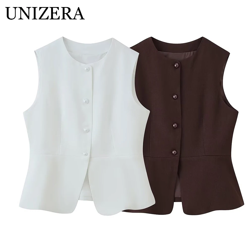 

European and American style autumn new women's clothing commuting versatile slim fit design, two-color round neck suit vest